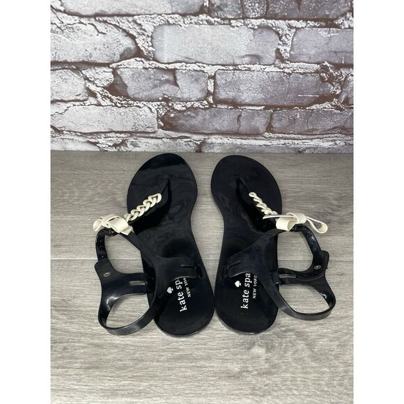 Kate Spade Bennett Black White Bow Jelly Rubber Flat Sandals Women Sz 9M US/40EU - Picture 5 of 16
